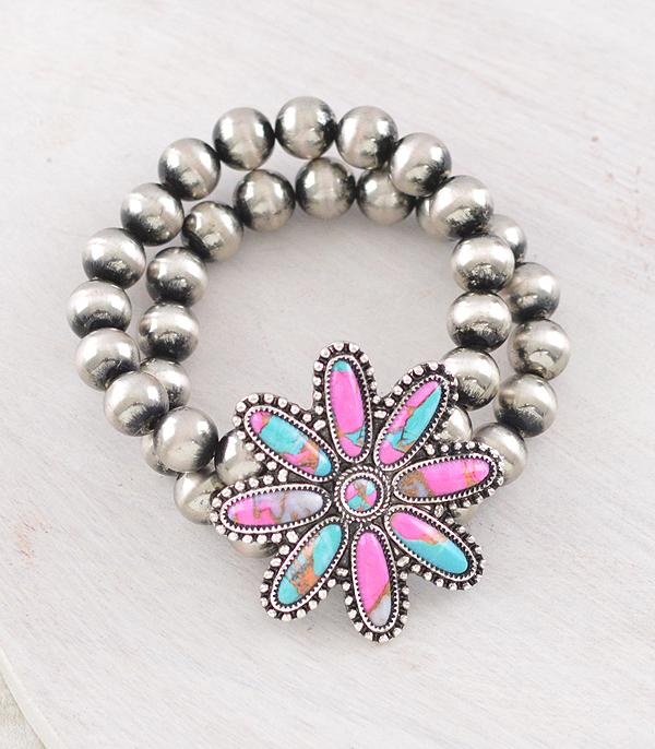 BRACELETS :: STRETCH :: Wholesale Western Pink Stone Navajo Bracelet