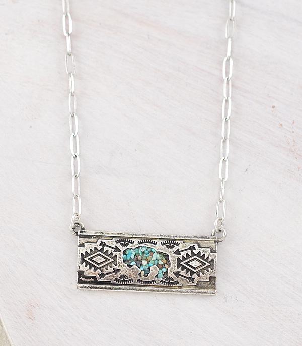 New Arrival :: Wholesale Western Buffalo Aztec Bar Necklace