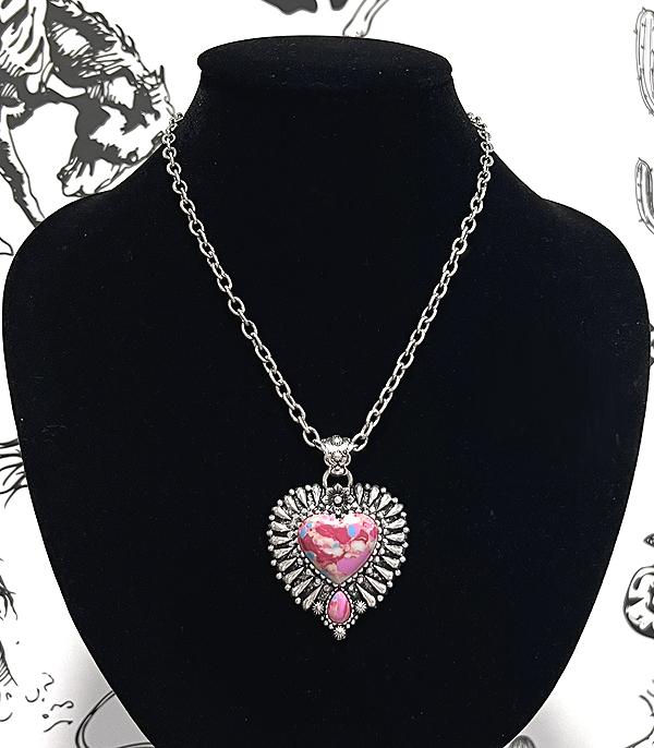 New Arrival :: Wholesale Pink Stone Heart Concho Necklace
