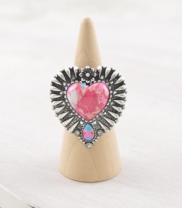 WHAT'S NEW :: Wholesale Western Pink Stone Heart Concho Ring