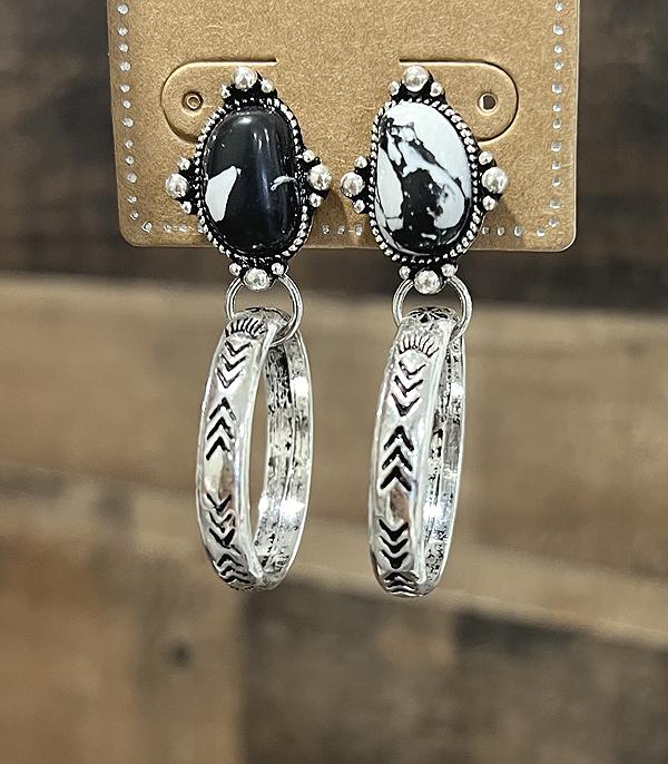 EARRINGS :: HOOP EARRINGS :: Wholesale Western Stone Post Hoop Earrings