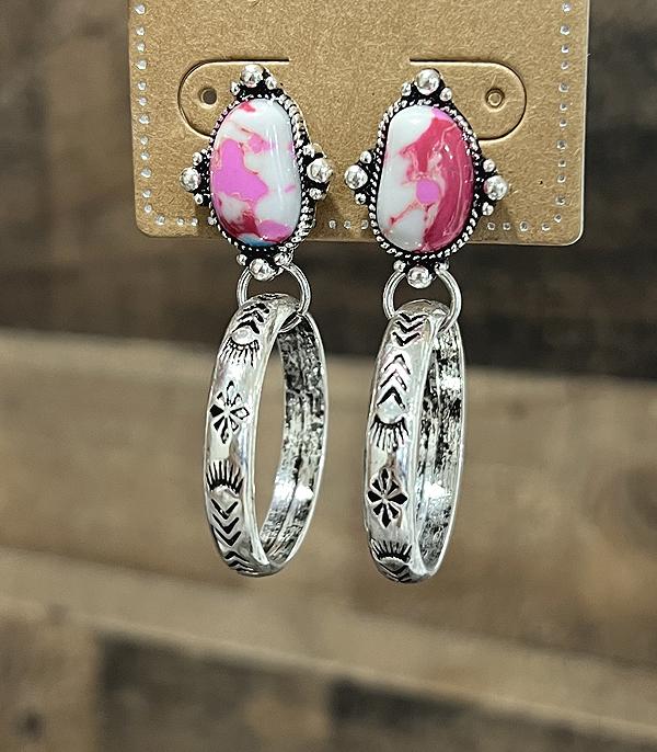 EARRINGS :: HOOP EARRINGS :: Wholesale Western Stone Post Hoop Earrings