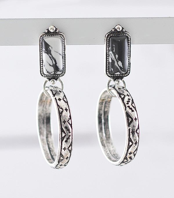 New Arrival :: Wholesale Western Stone Post Hoop Earrings