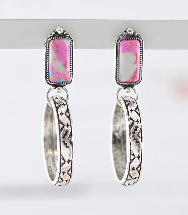 New Arrival :: Wholesale Western Stone Post Hoop Earrings