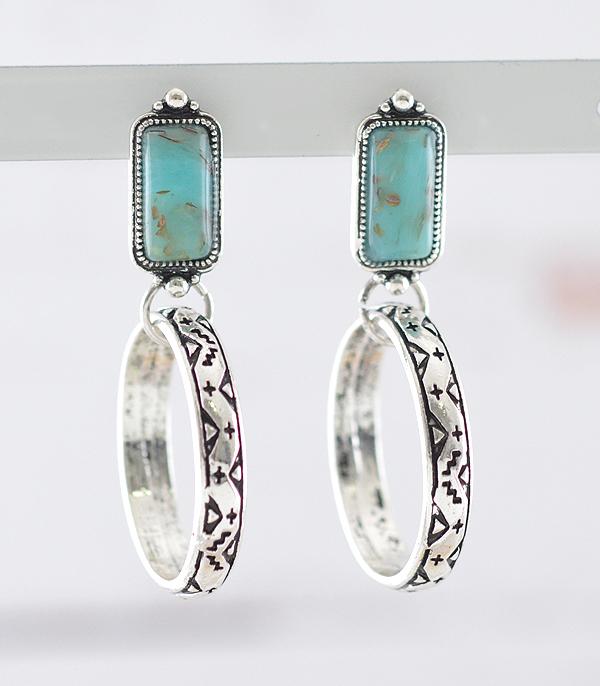 New Arrival :: Wholesale Western Stone Post Hoop Earrings