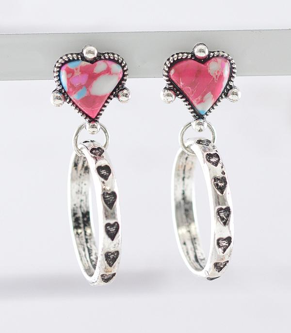 New Arrival :: Wholesale Western Heart Stone Post Hoop Earrings