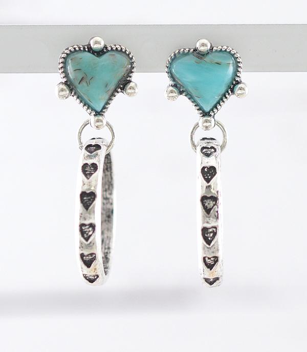 New Arrival :: Wholesale Western Heart Stone Post Hoop Earrings