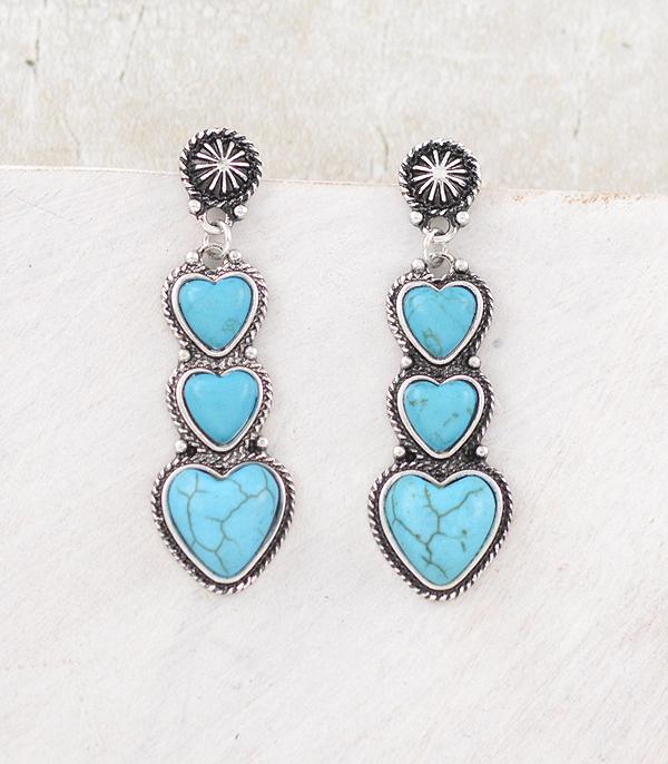 New Arrival :: Wholesale Western Turquoise Heart Drop Earrings