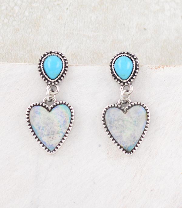 EARRINGS :: WESTERN POST EARRINGS :: Wholesale Western Turquoise Heart Dangle Earrings