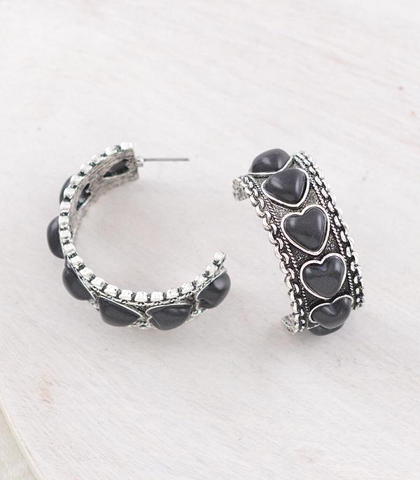 New Arrival :: Wholesale Western Heart Stone Hoop Earrings