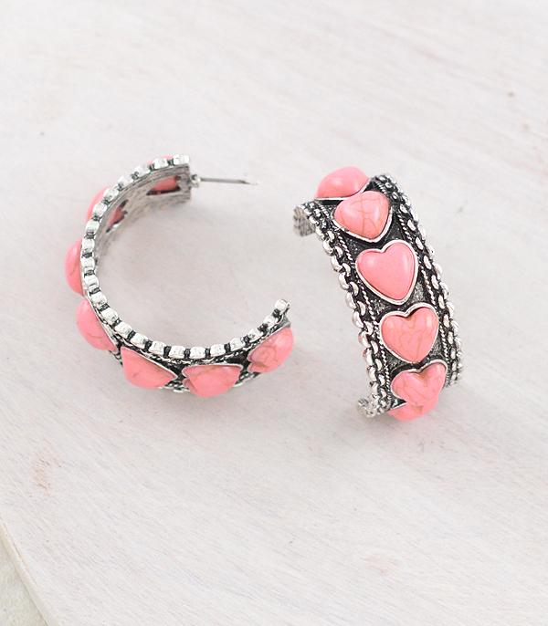 New Arrival :: Wholesale Western Pink Heart Hoop Earrings