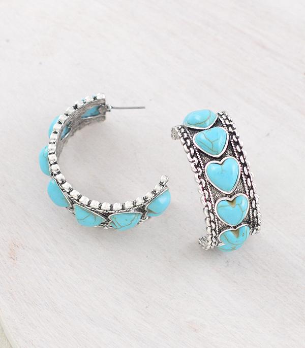 New Arrival :: Wholesale Western Turquoise Heart Hoop Earrings