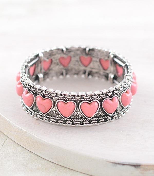 WHAT'S NEW :: Wholesale Western Pink Stone Heart Bracelet