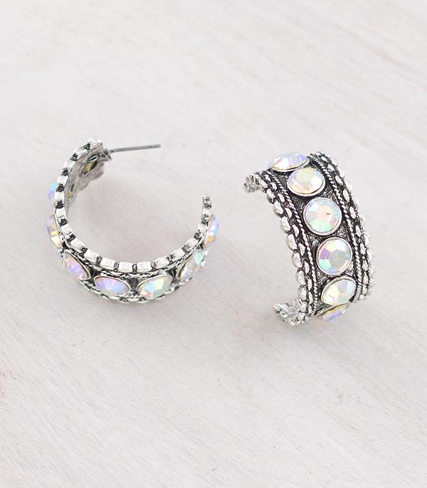 EARRINGS :: HOOP EARRINGS :: Wholesale Western AB Stone Hoop Earrings