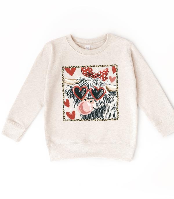 <font color=red>VALENTINE'S</font> :: Wholesale Kids Highland Cow Valentine Sweatshirt